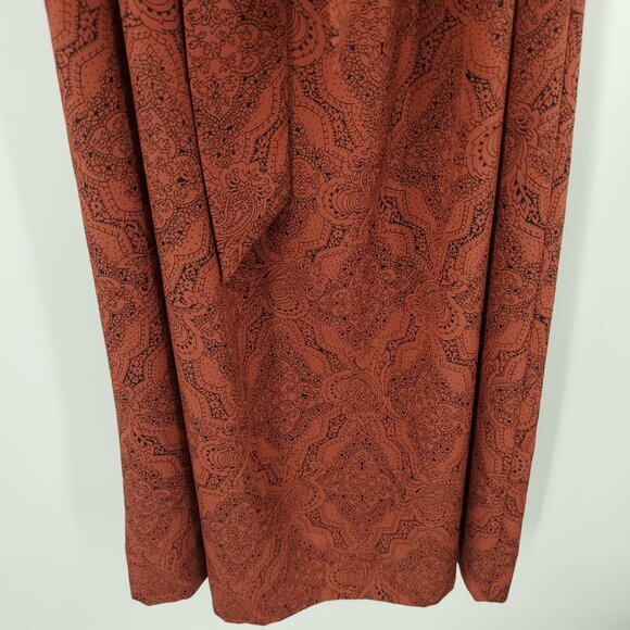 VTG Lanvin Peter Pan Collar Paisley Long Sleeve Midi Shirt Dress 12 Red/Orange - Picture 9 of 16